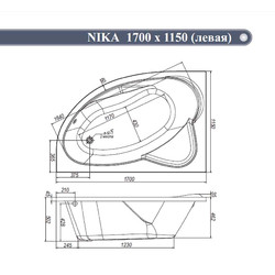 Акриловая ванна VentoSpa Nika 170х115 R, с каркасом