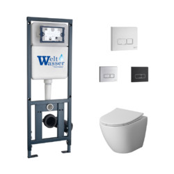 Комплект инсталляции WeltWasser Marberg 410 SE с белой кнопкой и унитазом Niagara Vista NG-9301