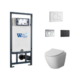 Комплект инсталляции WeltWasser Marberg 507 RD с белой кнопкой и унитазом Niagara Vista NG-9301