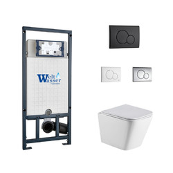 Комплект инсталляции WeltWasser Marberg 507 RD с чёрной кнопкой и унитазом Gelbach 004 GL-WT