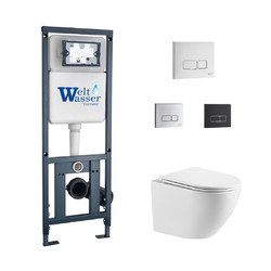 Комплект инсталляции WeltWasser Marberg 410 SE с белой кнопкой и унитазом Merzbach 043 GL-WT