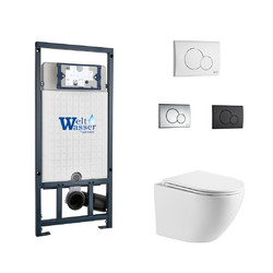 Комплект инсталляции WeltWasser Marberg 507 RD с белой кнопкой и унитазом Merzbach 043 GL-WT