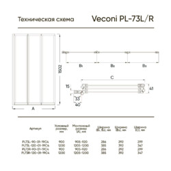 Душевая шторка для ванны Veconi PL-73L 90х150