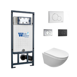 Комплект инсталляции WeltWasser Marberg 507 RD с белой кнопкой и унитазом Cerutti Sella Aria