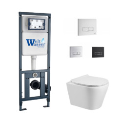 Комплект инсталляции WeltWasser Marberg 410 SE с белой кнопкой и унитазом Alpen A01S