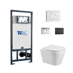 Комплект инсталляции WeltWasser Marberg 507 RD с белой кнопкой и унитазом Alpen A01S