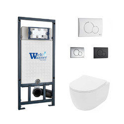 Комплект инсталляции WeltWasser Marberg 507 RD с белой кнопкой и унитазом Lekvo S-801