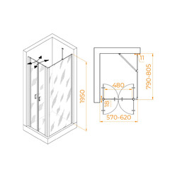 Душевой уголок RGW Passage PA-144B (PA-104B+Z-050-2B+O-204B) 60х80