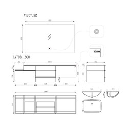 Тумба подвесная Black&White Gravity AV703.1800, с раковиной