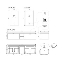 Тумба подвесная Black&White Gravity AV706.1800, с раковиной