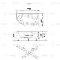 Акриловая ванна Triton София 170 L, с каркасом, сифоном