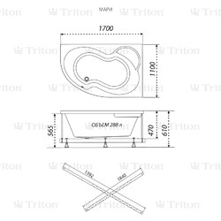 Акриловая ванна Triton Мари 170 R, с каркасом, сифоном