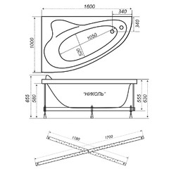 Акриловая ванна Triton Николь 160х100 L, с каркасом, сифоном