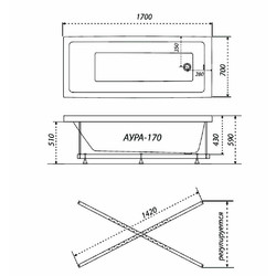Акриловая ванна Triton Аура 170x70, с каркасом, сифоном