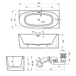 Акриловая ванна Wellsee Belle Spa 2.0 235803001, 160*75, правая