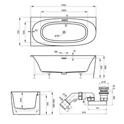 Акриловая ванна Wellsee Belle Spa 2.0 235805001, 170*75, левая