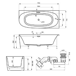 Акриловая ванна Wellsee Belle Spa 2.0 235806002, 170*75, правая