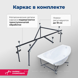 Акриловая ванна Aquanet Jersey 170x90 L, с каркасом