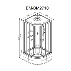 Душевая кабина с гидромассажем и электрикой DTO EM2710GM+EL 100x100