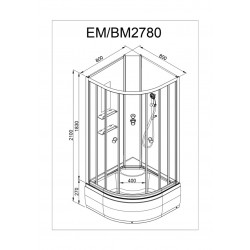 Душевая кабина AvaCan EM2780NLED+GM AVA N 80x80 без крыши с LED-подсветкой и гидромассажем