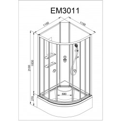 Душевая кабина AvaCan EM3011NLED+GM AVA N 110x110 без крыши с LED-подсветкой и гидромассажем