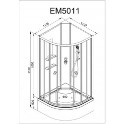 Душевая кабина AvaCan EM5011NLED AVA N 110x110 без крыши с LED-подсветкой