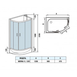 Душевая кабина без крыши Welt-Wasser WERRA XL 1201 R 120х90