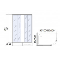 Душевой уголок МОНОМАХ -ДУ 90/70/180 МЗ R, с поддоном