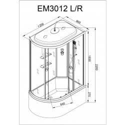 Душевая кабина AvaCan EM3012RLED+GM AVA N 120x90 с LED-подсветкой и гидромассажем
