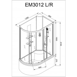 Душевая кабина AvaCan EM3012RNLED+GM AVA N 120x90 без крыши с LED-подсветкой и гидромассажем