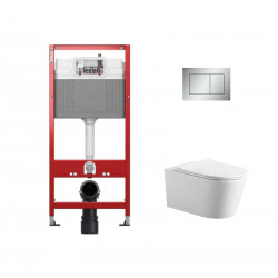 Комплект инсталляции TECEbase 9400402 с кнопкой матовый хром и унитазом Amore di Mare Temo Tornado