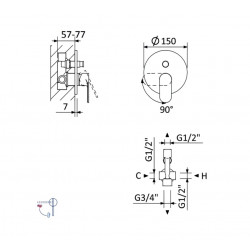 Смеситель скрытого монтажа с 2 выходами Bruma Coral 194 130 0CR Chrome