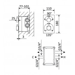 Смеситель термостатический скрытого монтажа с 2 выходами Bruma Elo 138 170 1CR Chrome