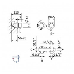 Смеситель скрытого монтажа на 3 потока Bruma Lusitano 107 142 1CR Chrome