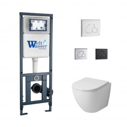 Комплект инсталляции WeltWasser Marberg 410 RD с белой кнопкой и унитазом Grossman GR-4455SQ