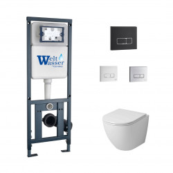 Комплект инсталляции WeltWasser Marberg 410 SE с чёрной кнопкой и унитазом Grossman GR-4455SQ