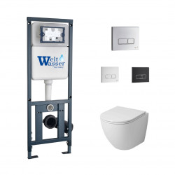 Комплект инсталляции WeltWasser Marberg 410 SE с кнопкой хром и унитазом Grossman GR-4455SQ