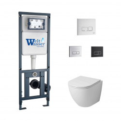 Комплект инсталляции WeltWasser Marberg 410 SE с белой кнопкой и унитазом Grossman GR-4455SQ