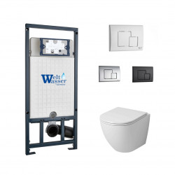 Комплект инсталляции WeltWasser Marberg 507 SE с белой кнопкой и унитазом Grossman GR-4455SQ