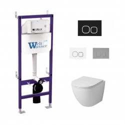 Комплект инсталляции WeltWasser Bamberg 460 с чёрной кнопкой и унитазом Grossman GR-4455SQ