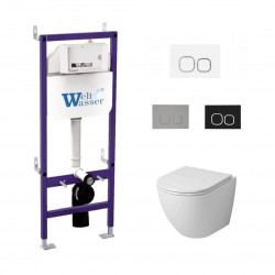 Комплект инсталляции WeltWasser Bamberg 460 с белой кнопкой и унитазом Grossman GR-4455SQ