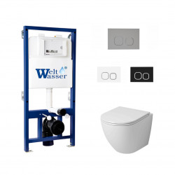 Комплект инсталляции WeltWasser Bamberg 525 с кнопкой хром и унитазом Grossman GR-4455SQ