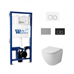 Комплект инсталляции WeltWasser Bamberg 525 с белой кнопкой и унитазом Grossman GR-4455SQ