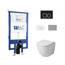 Комплект инсталляции WeltWasser Bamberg 545 с чёрной кнопкой и унитазом Grossman GR-4455SQ