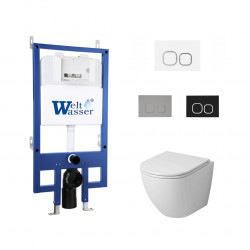Комплект инсталляции WeltWasser Bamberg 545 с белой кнопкой и унитазом Grossman GR-4455SQ