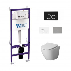 Комплект инсталляции WeltWasser Bamberg 460 с чёрной кнопкой и унитазом Niagara Vista NG-9301