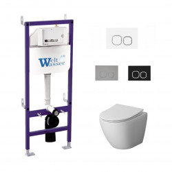 Комплект инсталляции WeltWasser Bamberg 460 с белой кнопкой и унитазом Niagara Vista NG-9301