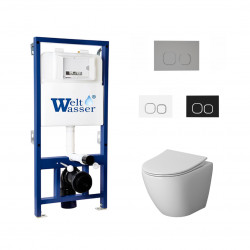 Комплект инсталляции WeltWasser Bamberg 525 с кнопкой хром и унитазом Niagara Vista NG-9301