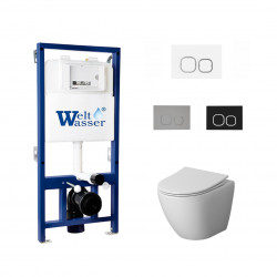 Комплект инсталляции WeltWasser Bamberg 525 с белой кнопкой и унитазом Niagara Vista NG-9301