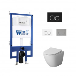 Комплект инсталляции WeltWasser Bamberg 545 с чёрной кнопкой и унитазом Niagara Vista NG-9301